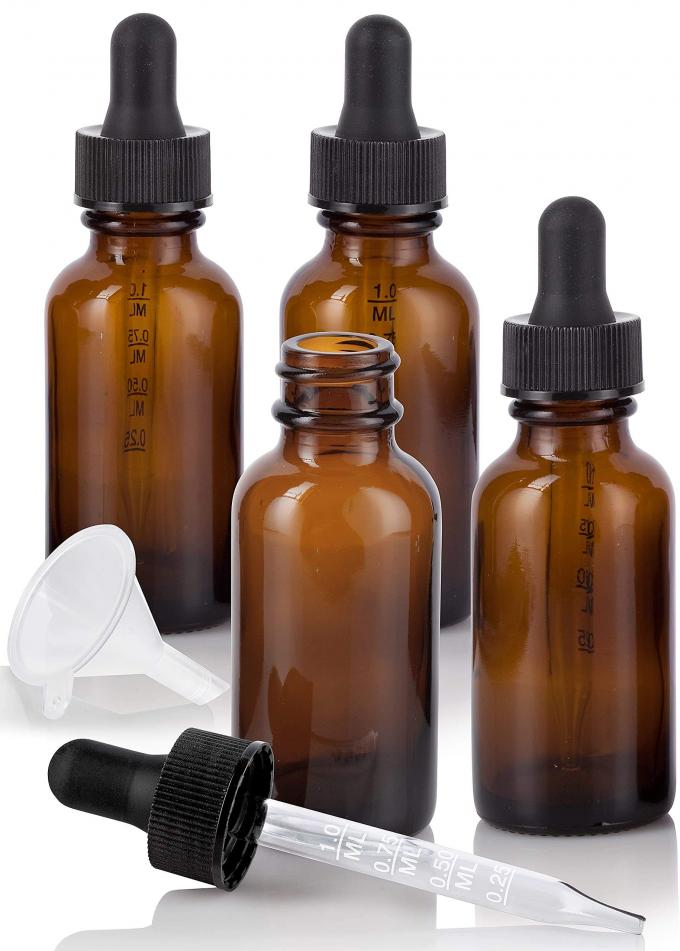 Quy mô chia độ Hộp đựng mỹ phẩm bằng thủy tinh màu hổ phách 0,7oz Chai nhỏ giọt 30ml với pipet 3