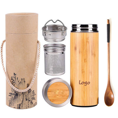 Tumbler Coffee Stainless Steel Double Wall Bamboo Travel Mug 450ml With Bamboo Lid