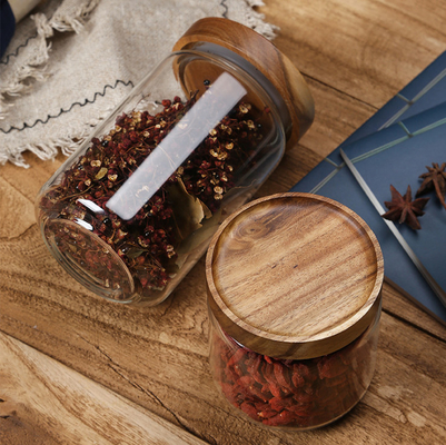 0.4L 0.5L Clear Glass Kitchen Canisters With Wooden Lids Engraving LOGO