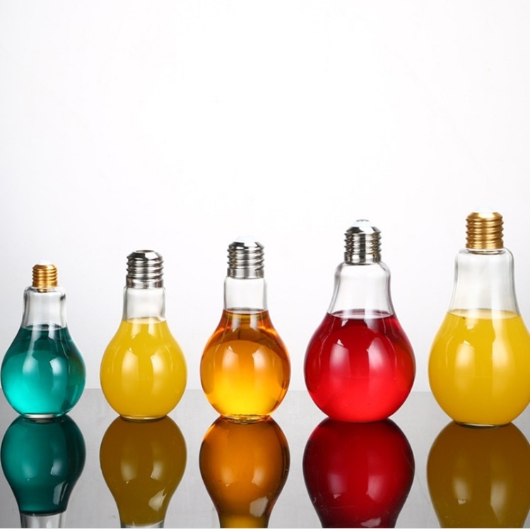 BPA Free 5.3oz Light Bulb Shaped Glass Storage Bottles With Screw Cap