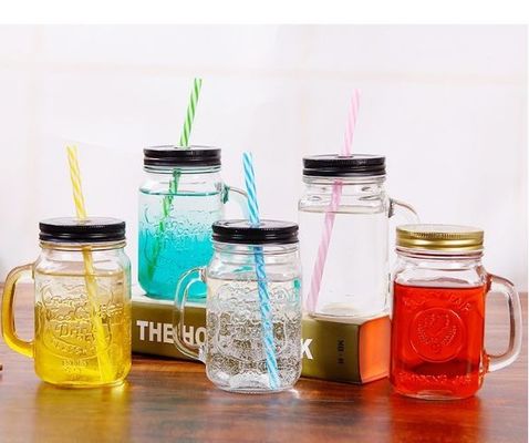 Good price ISO Red Blue Coloured Mason Jars with Handles 12,3in 4,7pounds Thường xuyên Miệng trực tuyến