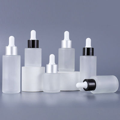 Good price Hộp đựng mỹ phẩm bằng thủy tinh Chai đựng serum mỹ phẩm phẳng có vai mờ trực tuyến